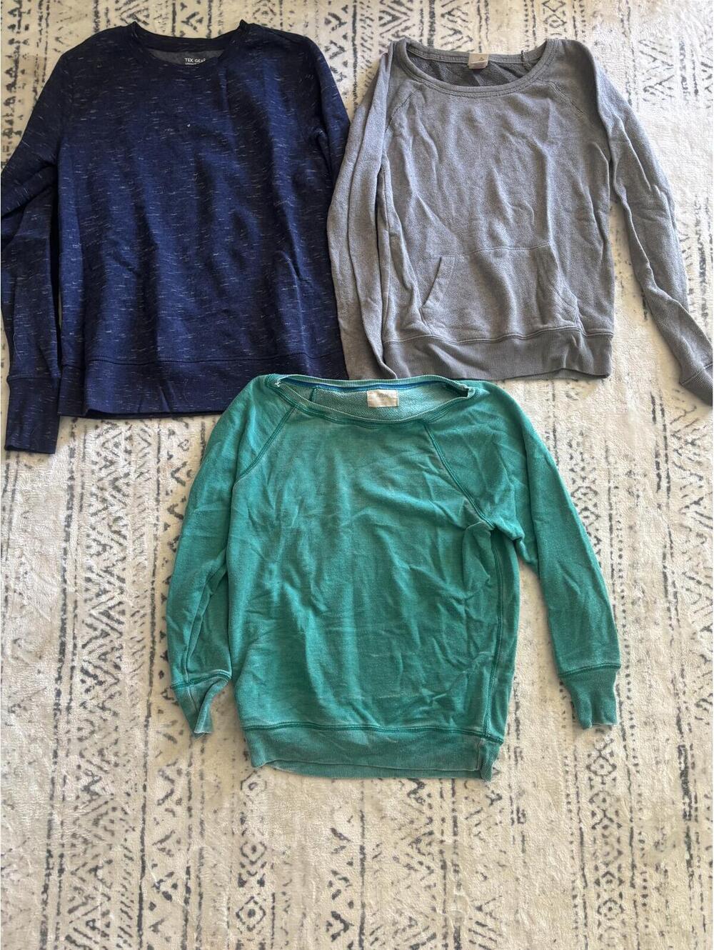 Lot of 3 Crewneck Sweatshirts - Navy, Gray, and Teal - Size Small